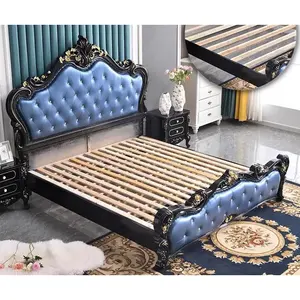 European Leather Main Bed Double Luxury Solid Wood Bed Carved 1.8m Princess Bed