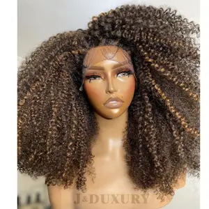 Hot Sale 250% Dichte Kinky Curly mit Pony 360 Perücken 1 Stück brasilia nisches Haar Langes menschliches Haar HD Spitze Frontal Perücke Verkäufer