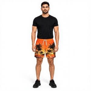 <b>Men's</b> Tropical Print Board <b>Shorts</b> Quick Dry Drawstring Swim Trunks Casual Beach Wear <b>Orange</b> Palm Tree Design Beach <b>shorts</b> - Product Image 1