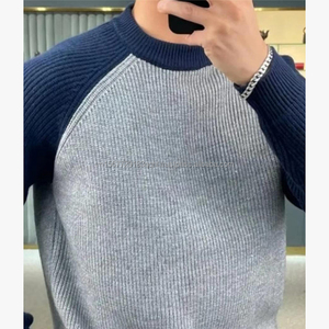 Suéter de Cuello Redondo Personalizable para Hombre, Corte Ajustado, Otoño Invierno, Casual, con Bloques de Color, Tejido, Marca de Moda, Tendencia - Product Image 3