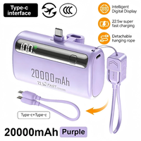 Batterie externe WM 20000mAh Capsule, charge rapide 22.5W, affichage numérique portable, chargeur de secours intégré USB-C, mini chargeur d'urgence pour téléphone