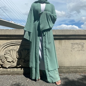 1875# Fashion Abayas Muslim Women Islamic Dress No Include Scarf 9 Colors Simple <b>Plain</b> Color Breathable Chiffon Pray <b>Abaya</b> Eid - Product Image 6