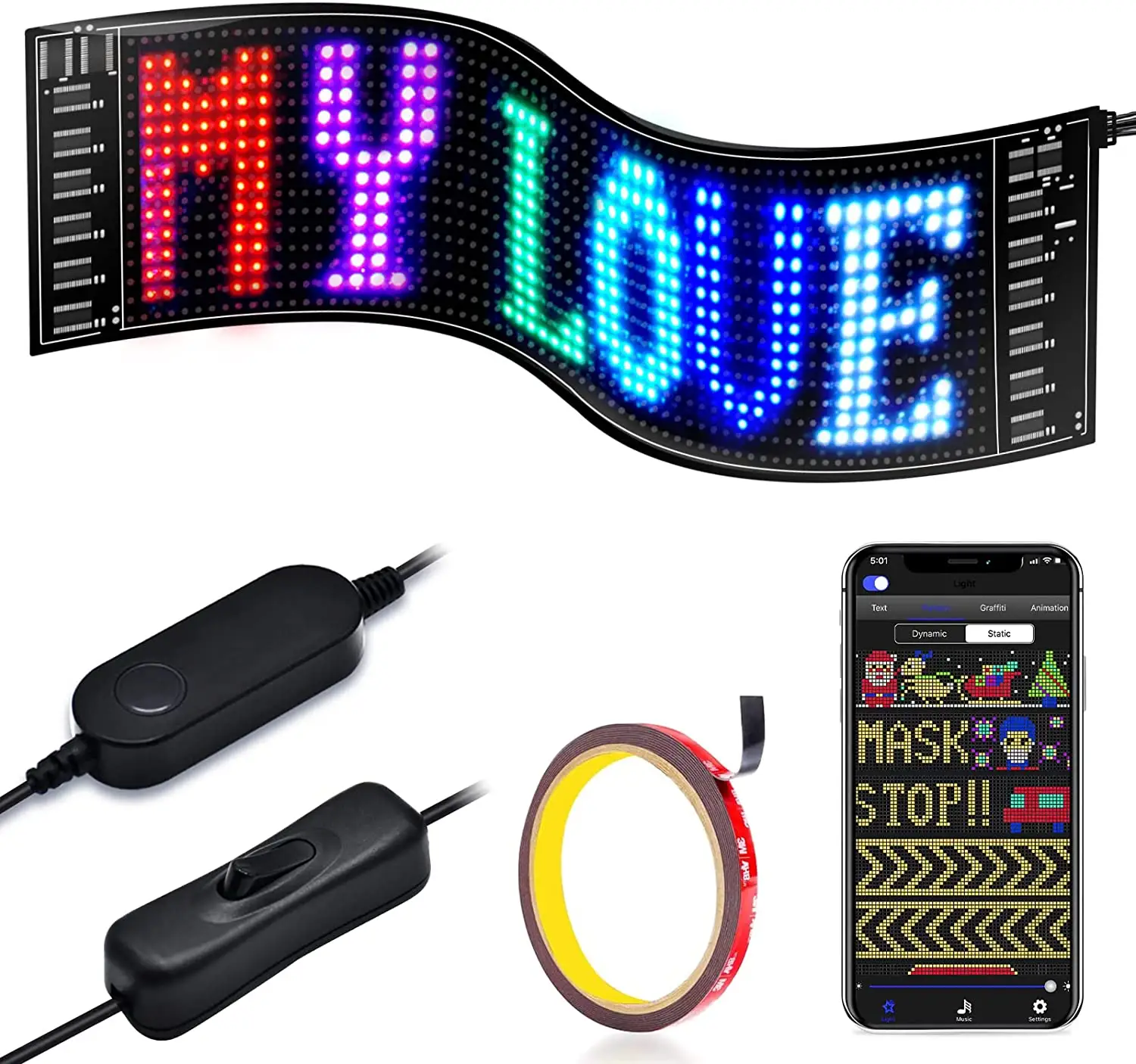 Гибкая светодиодная матричная панель с гибким дизайном, идеально подходит для текстового дисплея с логотипом автомобиля, светодиодная вывеска для автомобиля, гибкая светодиодная панель RGB