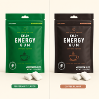 Chewing-gum énergétique sans sucre avec extrait de guarana, saveurs menthe et café, OEM, marque privée