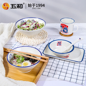 Wuhe Melamine Dinnerware Set Round Bowls Plates Spoons Food Grade Daily Use - Product Image 3