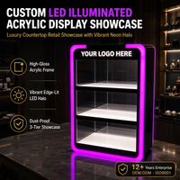 Vitrine d'exposition en acrylique éclairée par LED personnalisée, comptoir lumineux pour magasin avec néon et en-tête personnalisée pour OEM
