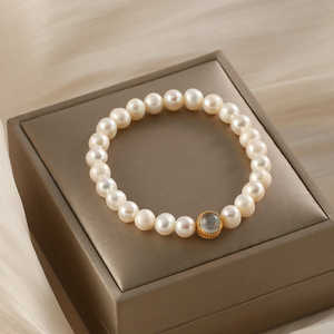 Pulsera de perlas de agua dulce naturales de piedra lunar azul WENCHI, diseño simple BB 400g - Product Image 5