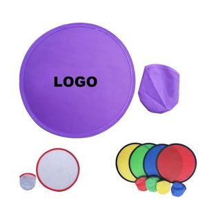 Custom Printed Soft Pet Flying Disc Round Nylon Hand Folding Fan With Pouch Branded Promo - Product Image 1