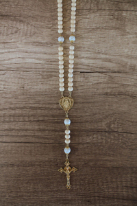 Medalla Milagrosa Dorada con Amuleto de Madera y Piedras Preciosas, Rosario de la Virgen María Bendita para Regalo de Bautizo Católico - Product Image 5