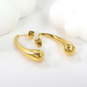 ต่างหูแบบติดหูทรงหยดน้ำสุดชิค ขายดี งานจิวเวลรี่ชุบทอง 18k สแตนเลสสตีล ดีไซน์มินิมอล สำหรับผู้หญิง - Product Image 4