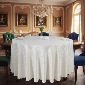 Mantel Redondo <span class=keywords><strong>de</strong></span> Lujo 100% Poliéster Damasco, Tamaño Personalizado para Bodas, Banquetes, <span class=keywords><strong>Fiestas</strong></span>, Restaurantes, Hoteles, Iglesias, Eventos - Product Image 1