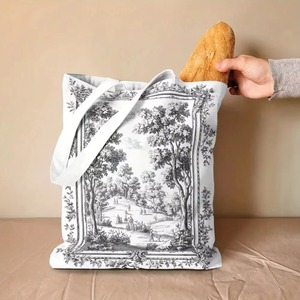 Sac fourre-tout vintage en <span class=keywords><strong>toile</strong></span> <span class=keywords><strong>de</strong></span> <span class=keywords><strong>Jouy</strong></span>, imprimé paysage gravé à l'aquarelle, sac à bandoulière réutilisable et écologique pour le shopping - Product Image 3