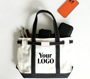 Bolsa de lona estructurada Huidu Boat Tote Hardware Bulk OEM con cierre de cremallera, múltiples bolsillos interiores/exteriores y bordado personalizado. - Product Image 1
