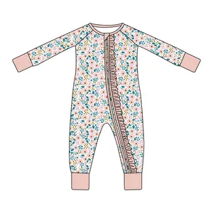 2024 tutina Unisex neonato in cotone solido graziosa tuta da sole con cerniera vestiti per bambini all'ingrosso quattro stagioni di bambù