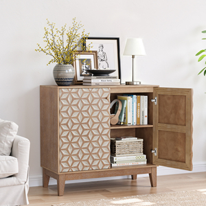 Geometric Design Sideboard 31.5 Inch Wooden Cabinet With 2 Doors Adjustable <b>Shelves</b> Decorative Storage Furniture - Product Image 3