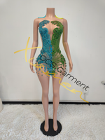 Ocstrade Offre spéciale Vêtements pour femme Robes d'anniversaire en cristal Robes femme sexy bleu vert avec strass Robes mini club de fête pour femme