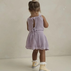 Haute qualité creux tricoté été <span class=keywords><strong>gilet</strong></span> jupe ensemble pour filles belle noeud papillon enfant en bas âge <span class=keywords><strong>Crochet</strong></span> tricot vêtements ensemble pour les petits - Product Image 3