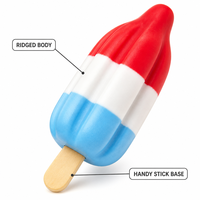 Trio de jouets squishy classiques en mousse souple, motifs Ice Pop, rouge, blanc, bleu, corps cannelé, manche en bois, cadeau d'été