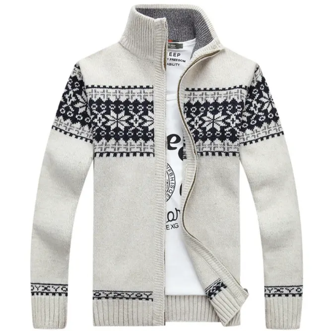 Autumn Thick Men's Knitted Sweater Coat Cardigan Fleece Full Zip Male Plus Size Clothing