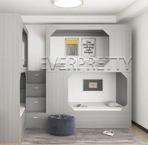 <span class=keywords><strong>Lit</strong></span> <span class=keywords><strong>superposé</strong></span> en bois moderne avec rangement et escalier pour 4 personnes, idéal pour les hôtels-appartements, les dortoirs scolaires, les auberges de jeunesse - Product Image 2