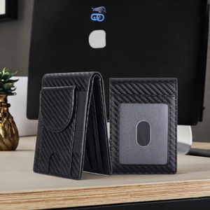 Vintage Men's Short Bifold Card Holder RFID Window Leather Wallet Long Front Pocket Portable Open Closure PC Thread Polyester - Product Image 4