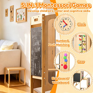 Tour d'apprentissage pliable 6-en-1 en bois pour tout-petits avec marchepied et tabouret en bois pour la cuisine - Product Image 4