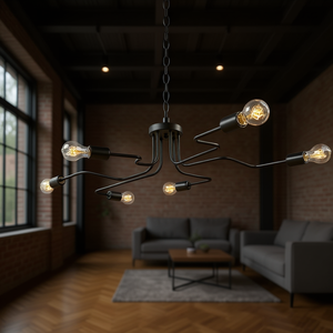 LITFAD Lustre industriel à 6 lumières, luminaire de plafond semi-encastré, en métal chromé, style contemporain, 32 pouces - Product Image 2