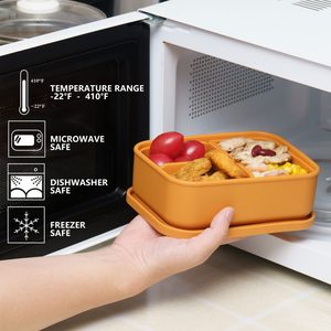 Silicone Lunch <b>Box</b> 3 Compartment Microwave Safe Leak Proof Food Container For Adults Students Office Use - Product Image 3