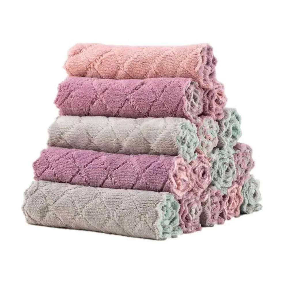 Small Quantity In Stock 4 Colors Dual Side Water Absorption Cleaning Cloths Microfiber Kitchen Dish Rags