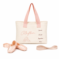 Tas Tote Kanvas Custom 5013 untuk Sepatu Balet, Tas Balet Pink dengan Pegangan, Tas Tari Balet Ritmik untuk Anak Perempuan dan Wanita, Tas untuk Gym, Studio, dan Perjalanan