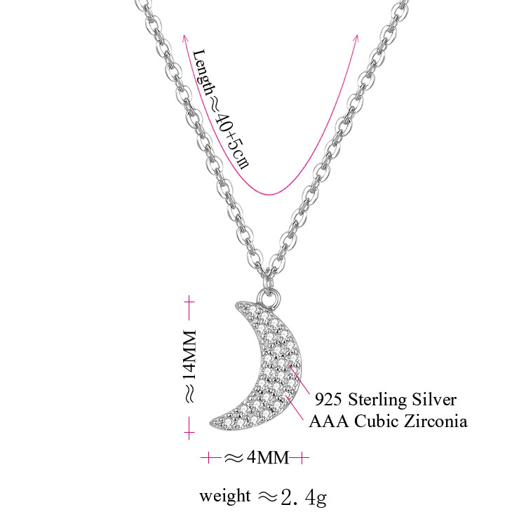 POLIVA Collares de moda de joyería de plata 925 de media luna blanca