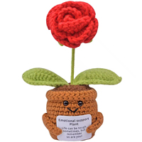 Buket Bunga Berbentuk Hati dalam Pot, Dekorasi Boneka Rajutan Tangan Bunga Matahari