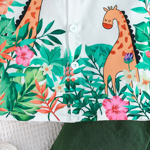 Ensemble de vêtements décontractés pour bébé garçon en deux pièces pour l'été, respirant, à manches courtes avec col et boutons imprimés dinosaures - Product Image 5