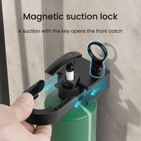 AOLQ Porte-bouteille mural de luxe pour hôtel, salle de bain, plastique ABS, shampoing, gel douche, support noir avec serrure magnétique