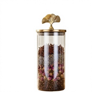 Pot à épices en verre de luxe moderne, forme cylindrique, couvercle en métal hermétique, conteneur de rangement de cuisine artisanal, préservation de la fraîcheur - Product Image 1
