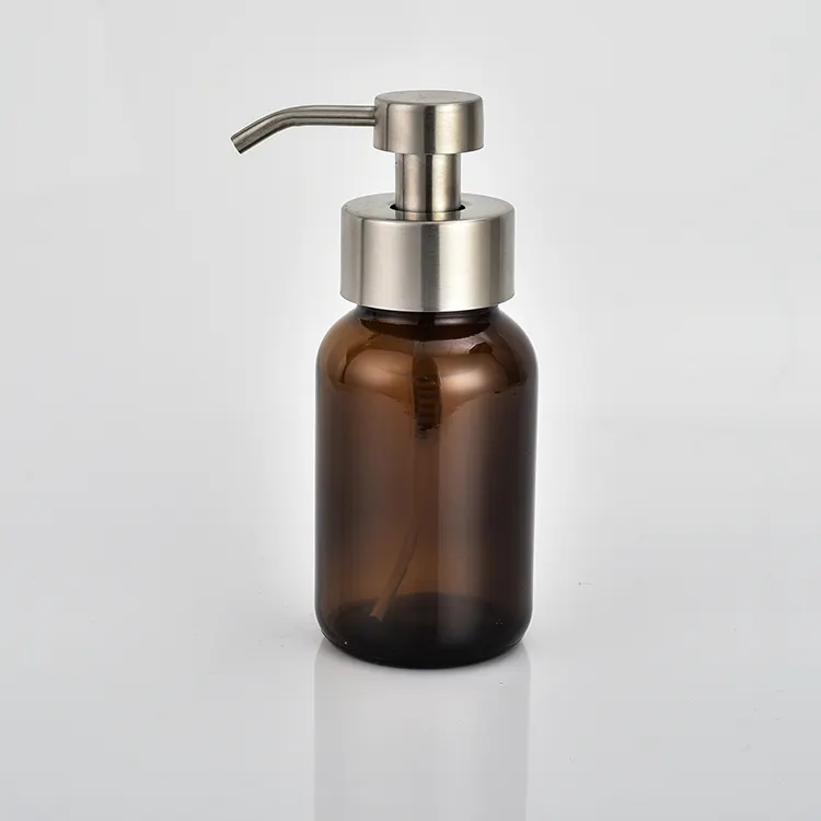 250ミリリットルWide Mouth Amber Glass Foaming Soap DispenserとSilver 304 Stainless Steel Foam PumpためHand Sanitizer