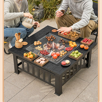 Barbecue carré en métal d'extérieur multifonctionnel, table de barbecue, foyer à charbon de bois, table à thé, dispositif de sécurité anti-flamme portable pour les fêtes