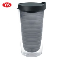 Sans BPA 16oz. Gobelets à café en plastique transparent à double paroi avec couvercle en PP