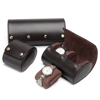 Étui de voyage rond en cuir Crazy Horse antique de luxe, respirant, avec logo personnalisé OEM ODM, pour montre, boîte de rangement individuelle pour homme