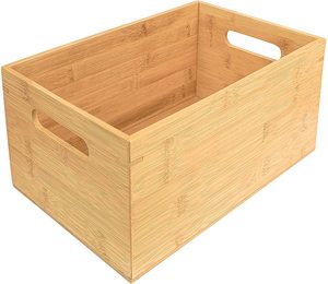 Bamboo Wood Storage Box Home, Office, Kitchen &amp; Bathroom Organising Bin Stackable Wooden Pantry <strong>Cupboard</strong> <strong>Shelf</strong> <strong>Organiser</strong> - Product Image 1