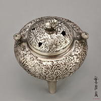 Brûleur d'encens classique japonais en argent, motif chrysanthème, pour décoration intérieure aromatique, collection d'artisanat