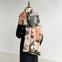 Nouvelle Écharpe Longue Épaisse à Motifs Floraux Style Chinois Vintage, Élégante et Polyvalente, avec Pompons, Chauffe-Cou Imitation Automne, Style Ethnique Musulman