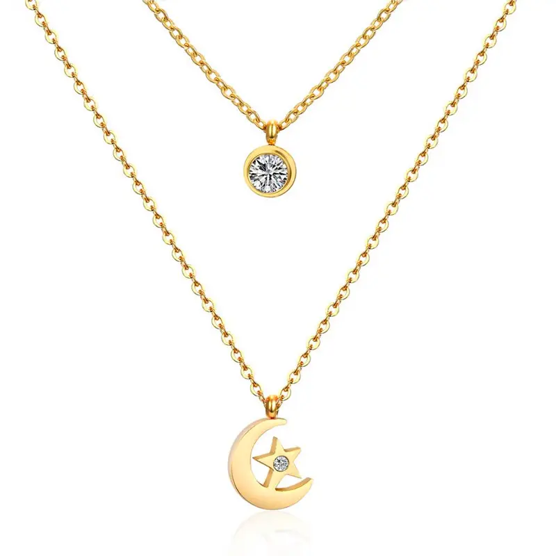 Custom Jewelry Wholesalers In China Moon and Star Design Necklace Moon Necklace with Zircon Necklace Women