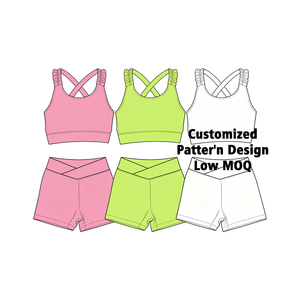Vêtements de sport respirants pour enfants en gros en stock – Ensemble de tenue de tennis pour filles avec soutien-gorge de yoga en tissu doux et short de course – Faible MOQ - Product Image 1