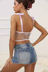 OEM Customized Female Fashion Breathable Floral Lace Steel Ring <strong>Corset</strong> <strong>Top</strong> Designer's Knitted Camisole Embroidery Floral <strong>Pattern</strong> - Product Image 2