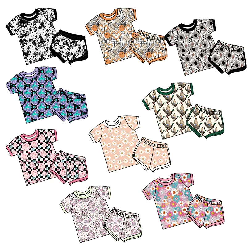 Factory sell Children clothes Summer Custom design Soft fabric kids lounge sets Stretchy two pieces Girls clothes sets