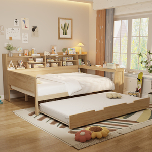 <span class=keywords><strong>Lit</strong></span> de jour <span class=keywords><strong>en</strong></span> bois pleine grandeur avec étagères de rangement, <span class=keywords><strong>lit</strong></span> multifonctionnel avec <span class=keywords><strong>lit</strong></span> <span class=keywords><strong>gigogne</strong></span> double et bureau d'étude, blanc antique - Product Image 2