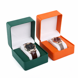 Boîte à montres en gros d'usine, boîte cadeau personnalisée en similicuir à charnière, support de montre en PU, gaufrage de logo personnalisé, OEM accepté - Product Image 1