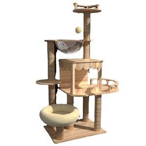 <b>Cat</b> <b>Tree</b> 4 Levels Solid Wood <b>Cat</b> Scratching Post <b>Large</b> Space <b>Cat</b> Villa Cartoon Style <b>Cat</b> Toy - Product Image 5