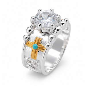 Anello a croce con design bicolore, gioiello alla moda per l'uso quotidiano - Product Image 1